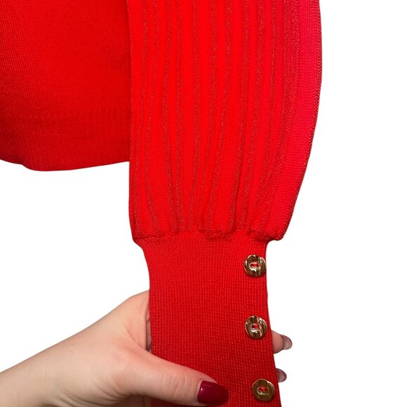 Nanette Lepore Red Mock Neck Sweater with Gold Button Cuffs NWT – Size Large - Picture 3 of 7